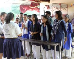 Students greeting the residents
