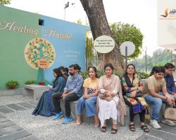 Parents and students meditating at Healing Habitat